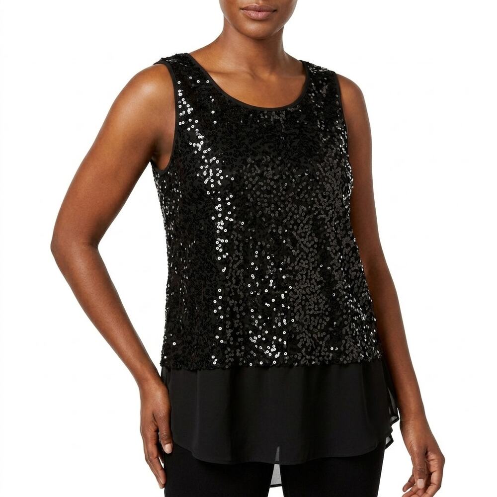 Chelsea & Theodore Black Lined Top Women Size S
